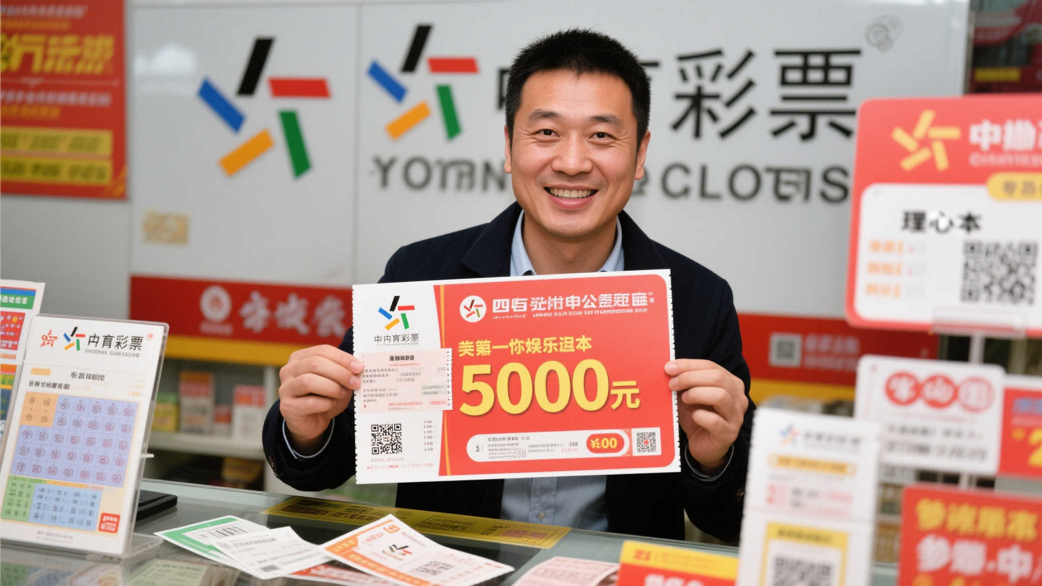 男子10元机选喜中500万体彩大奖：兑奖激动到手抖拿不稳彩票